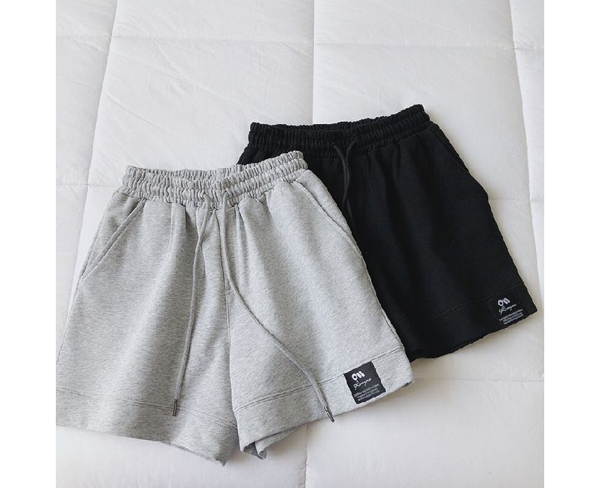 Shorts High Applique Label Plain Waist