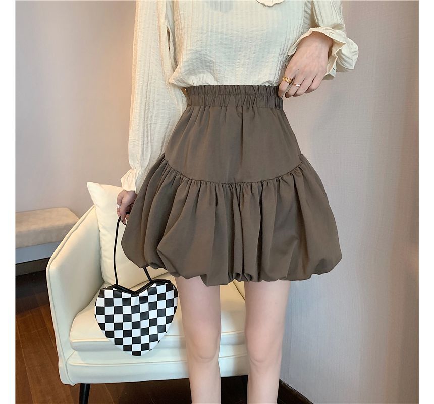 Plain High-Waist Bubble Skirt