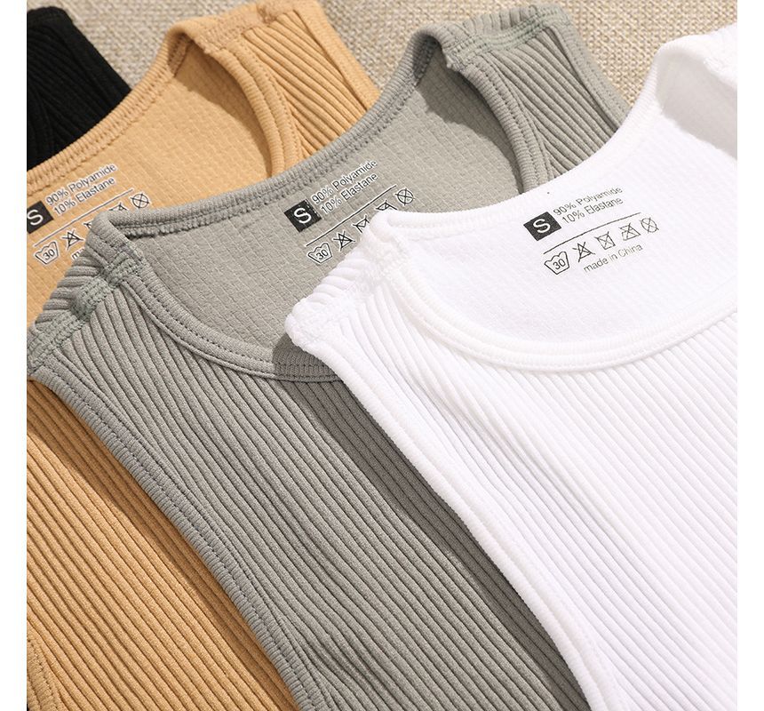 Neck Crop Plain Crew Top Tank