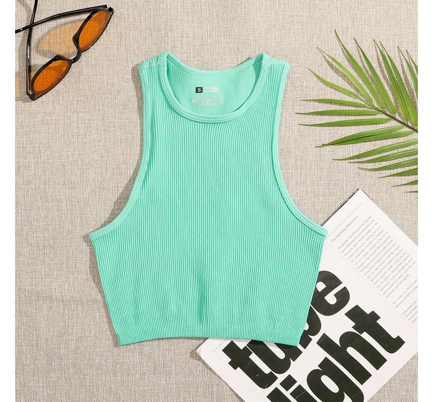 Neck Crop Plain Crew Top Tank