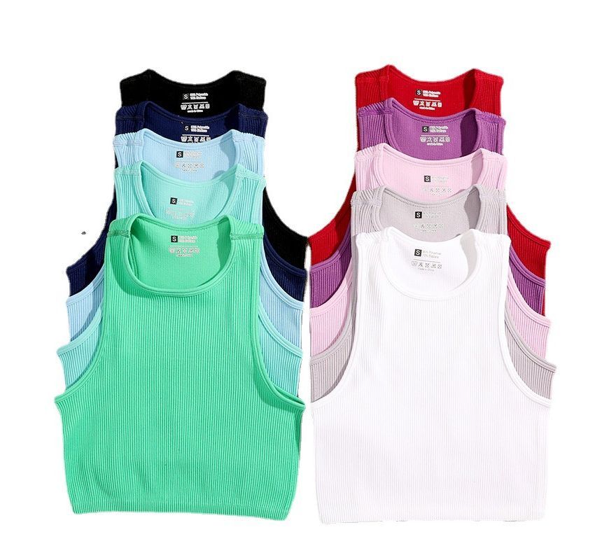 Neck Crop Plain Crew Top Tank