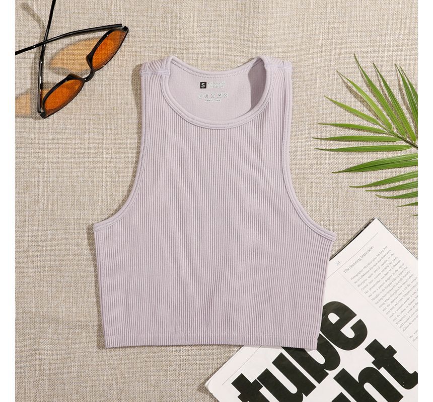 Neck Crop Plain Crew Top Tank