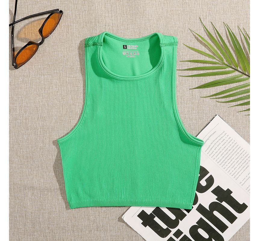 Neck Crop Plain Crew Top Tank
