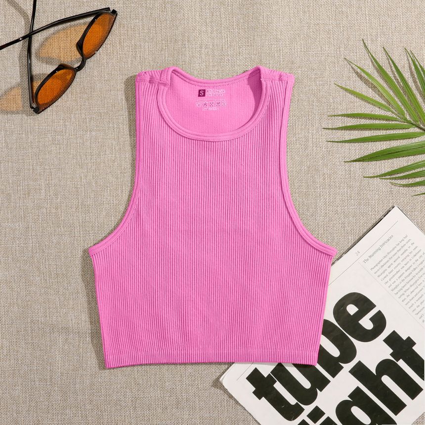 Neck Crop Plain Crew Top Tank