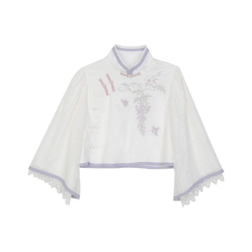 Lolita 3/4-Sleeve Qipao Top And High Rise Overlay Midi A-Line Skirt Set