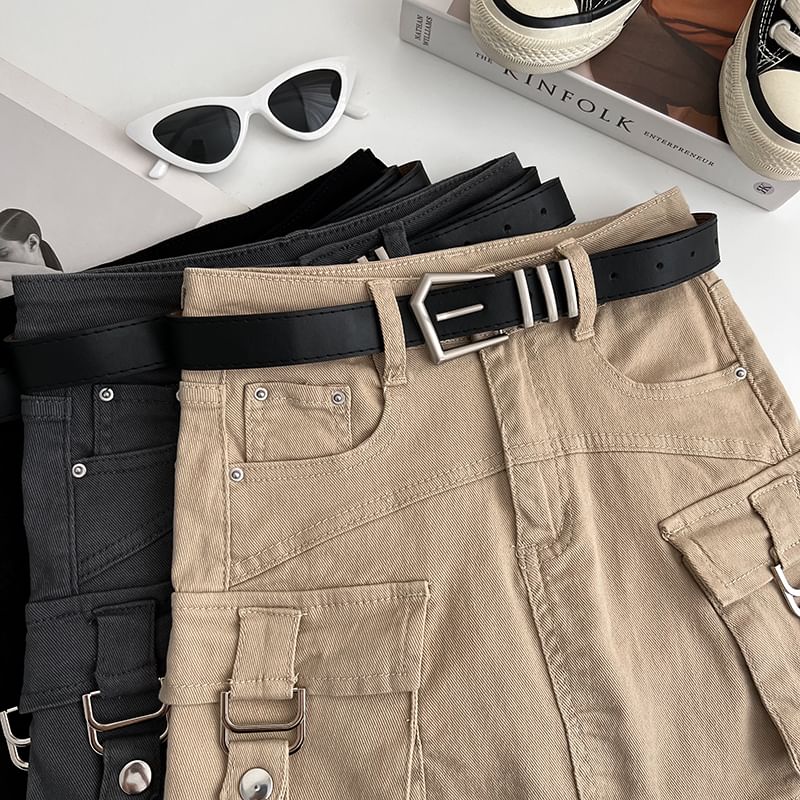 High Waist Mini Denim Cargo Skort