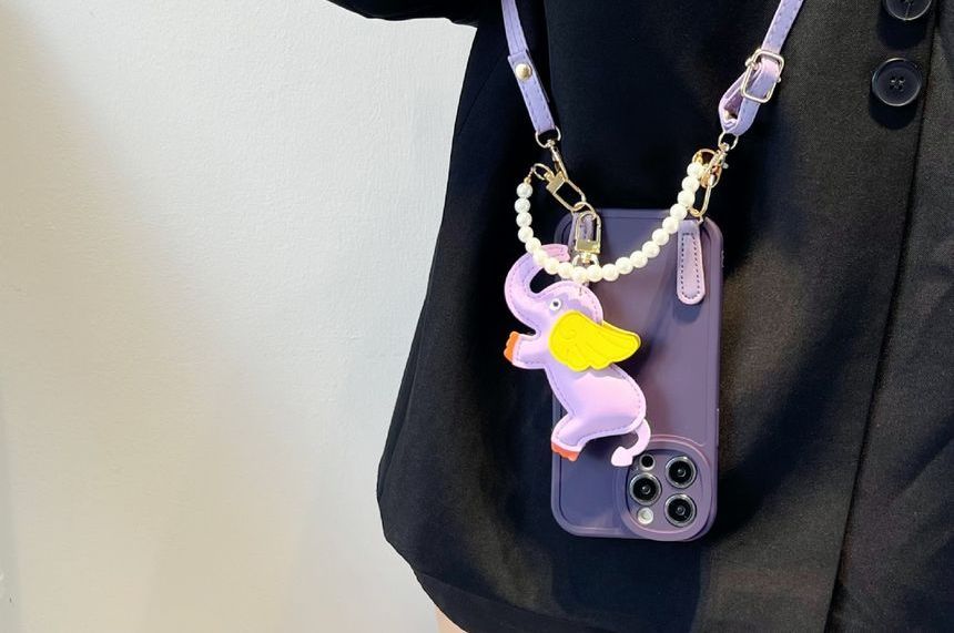 Faux Strap Case Elephant Charm Pearl Phone Leather