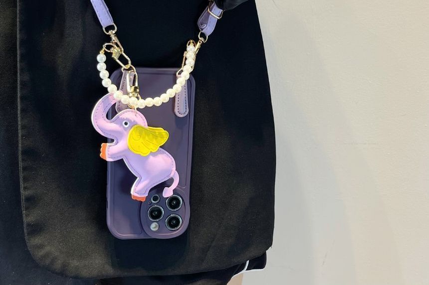 Faux Strap Case Elephant Charm Pearl Phone Leather