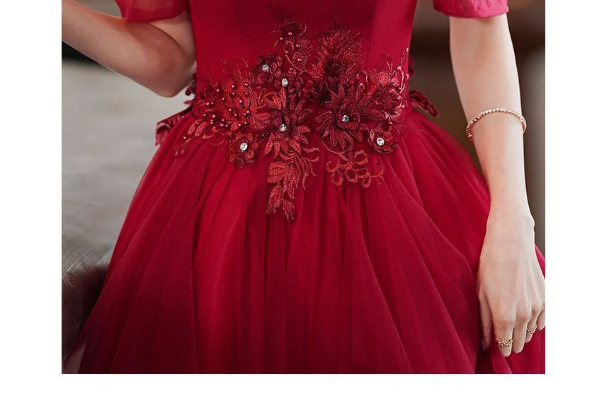 Dress Mesh Short-Sleeve / Evening A-Line Neckline Sweetheart Gown