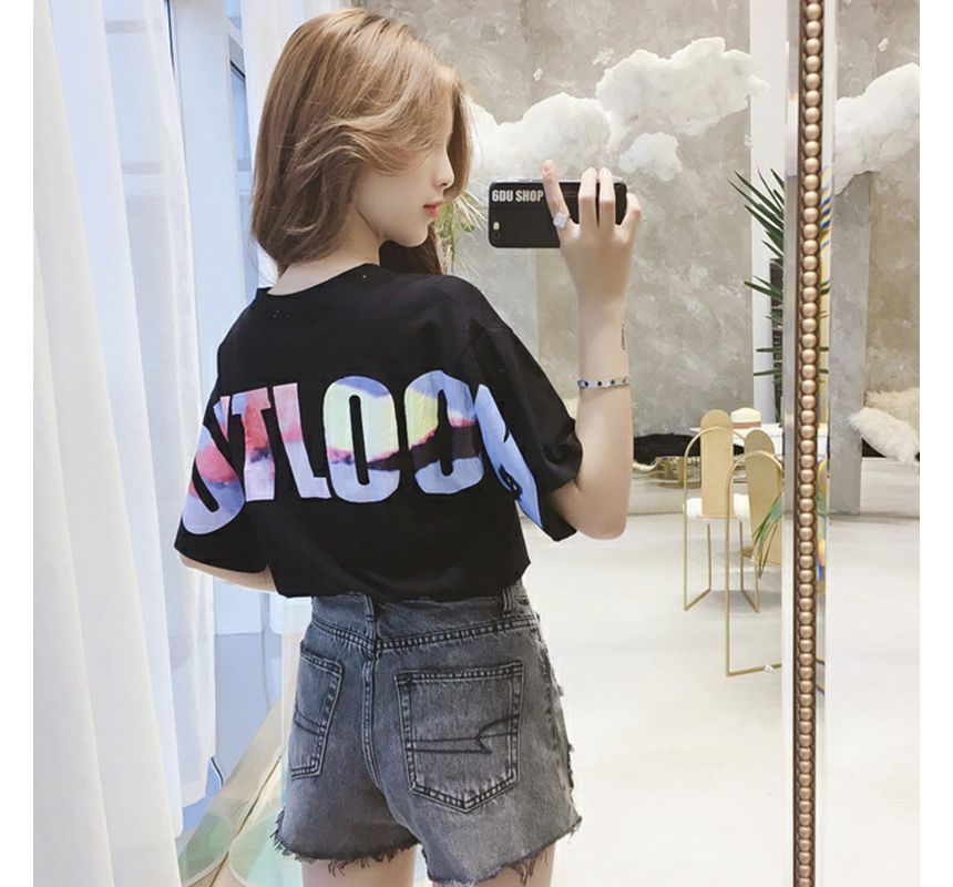 T-Shirt Neck Crew Lettering Short-Sleeve