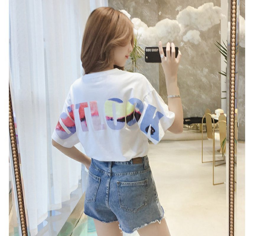 T-Shirt Neck Crew Lettering Short-Sleeve