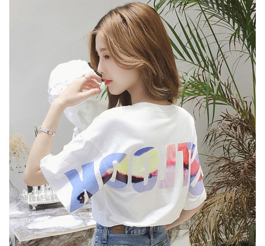 T-Shirt Neck Crew Lettering Short-Sleeve