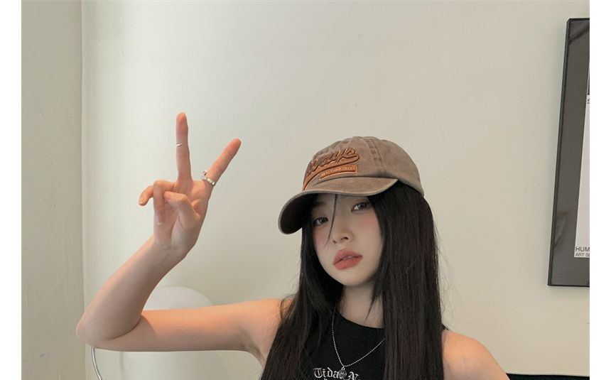 Embroidered Top Neck Letter Tank Crop Crew