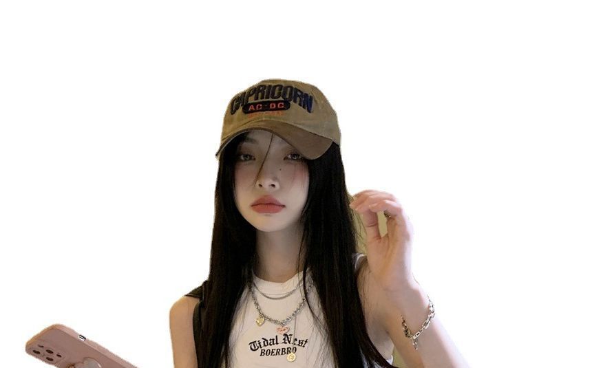 Embroidered Top Neck Letter Tank Crop Crew