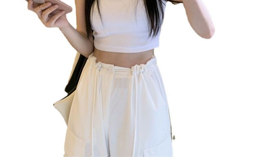 Embroidered Top Neck Letter Tank Crop Crew