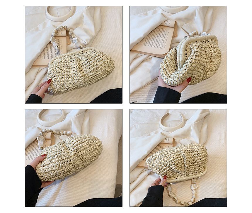 Strap Bead Straw Handbag