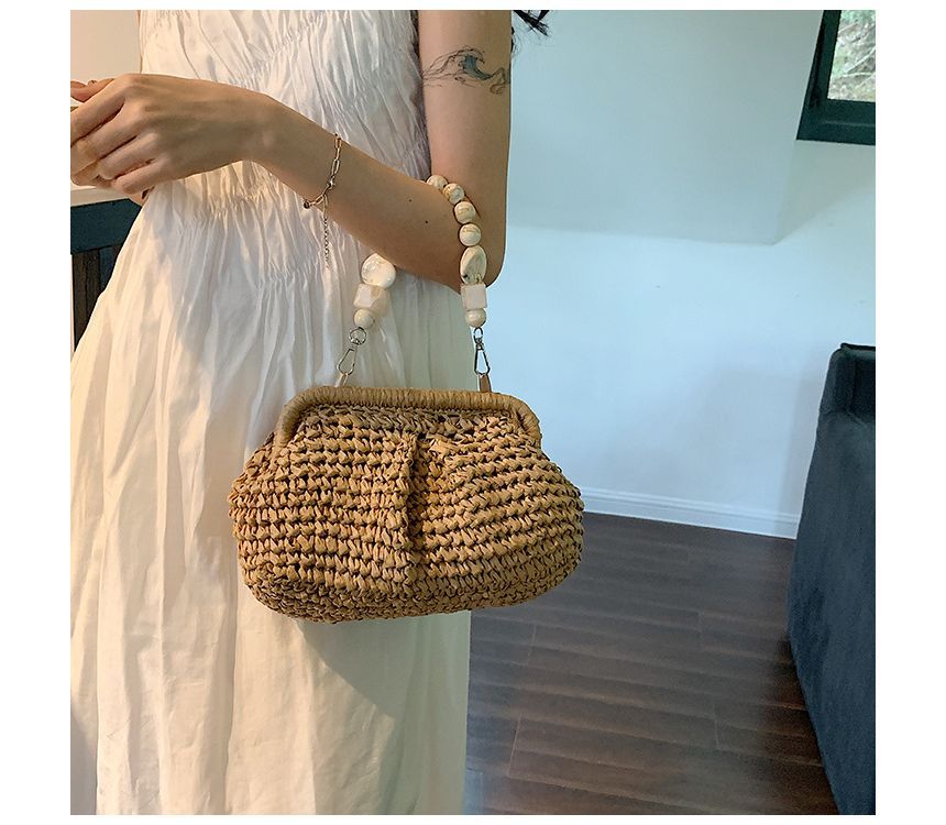 Strap Bead Straw Handbag