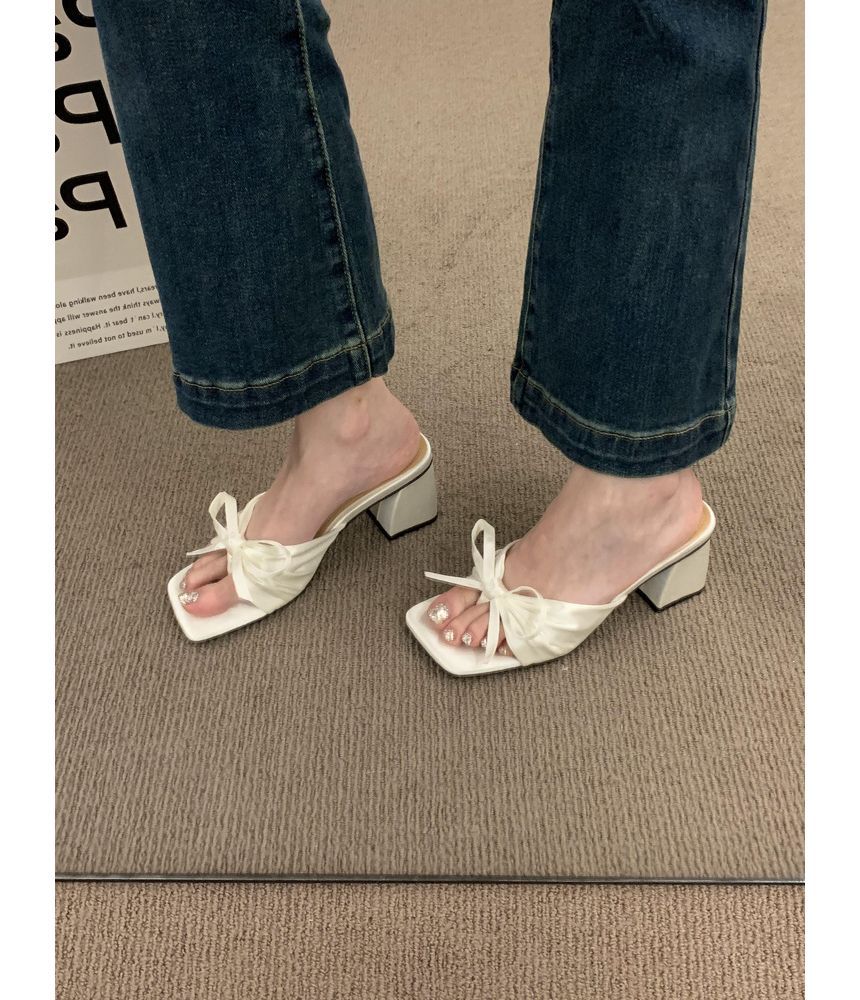Slide Sandals Bow Heel Chunky