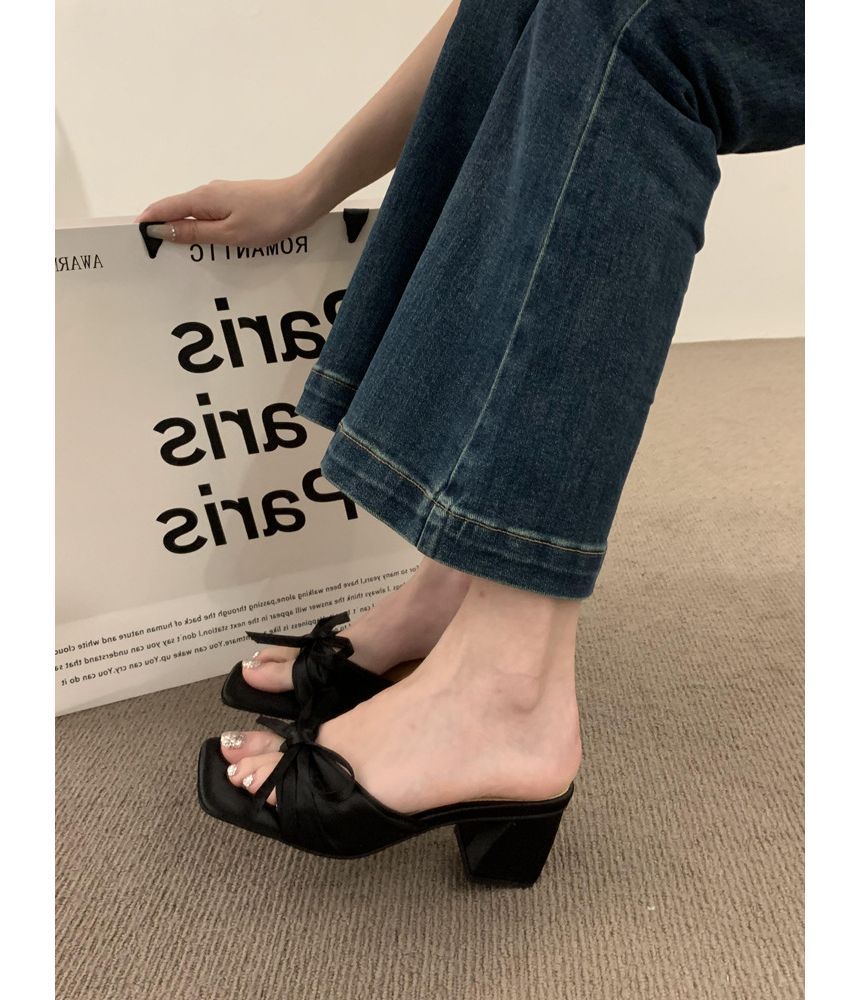 Slide Sandals Bow Heel Chunky