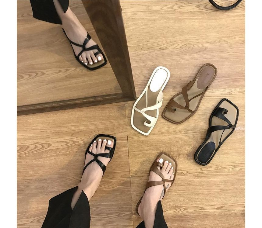 Square-Toe Sandals Slide Toe-Loop