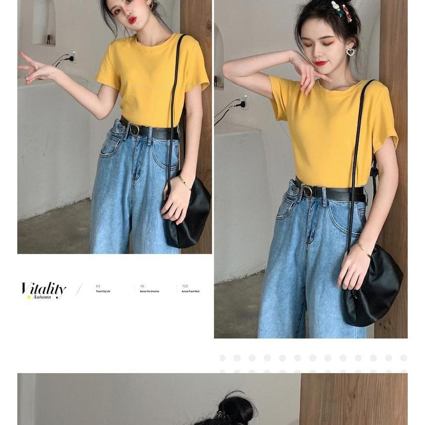 Tee Short-Sleeve Neck Round Plain