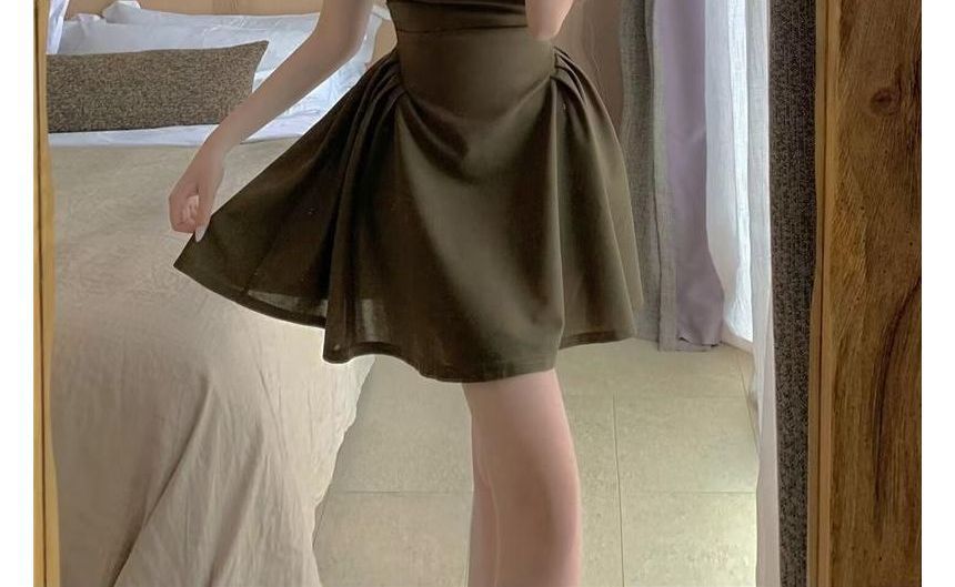 A-Line Mini Square Dress Neck Short-Sleeve Plain