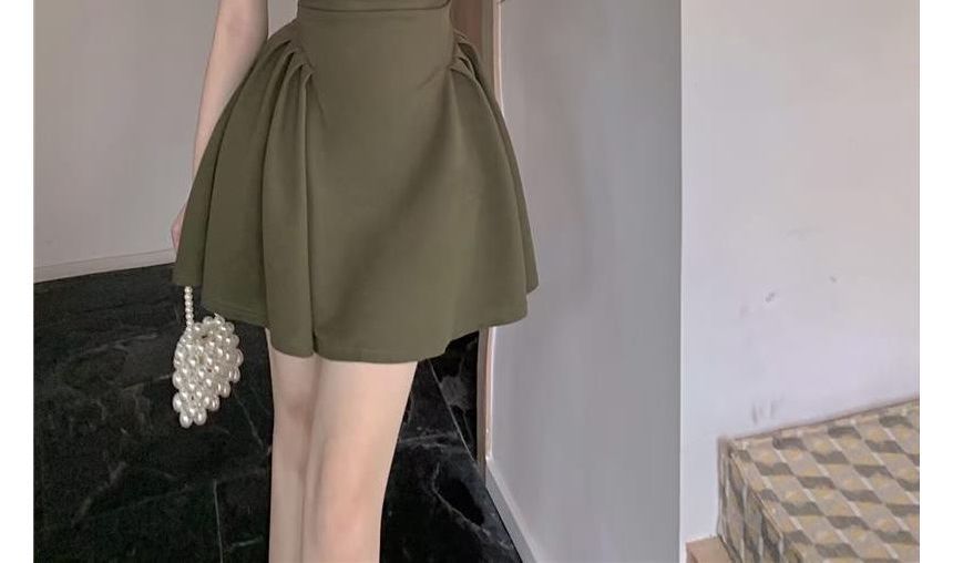 A-Line Mini Square Dress Neck Short-Sleeve Plain