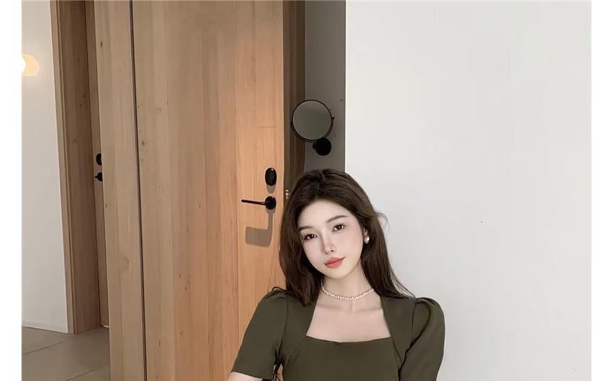 A-Line Mini Square Dress Neck Short-Sleeve Plain