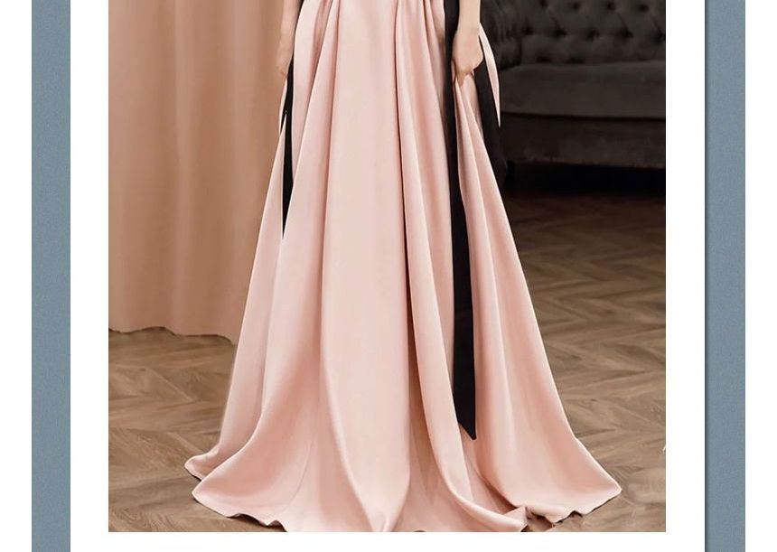 Cold-Shoulder Plain Bow A-Line Evening Gown