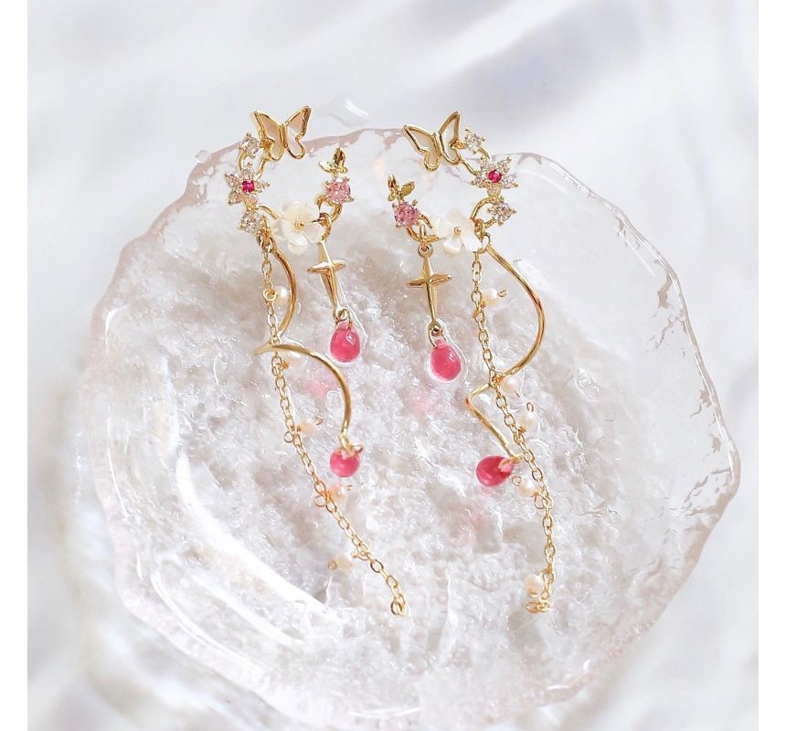 Butterfly Earring Swirl Fringed Alloy Floral