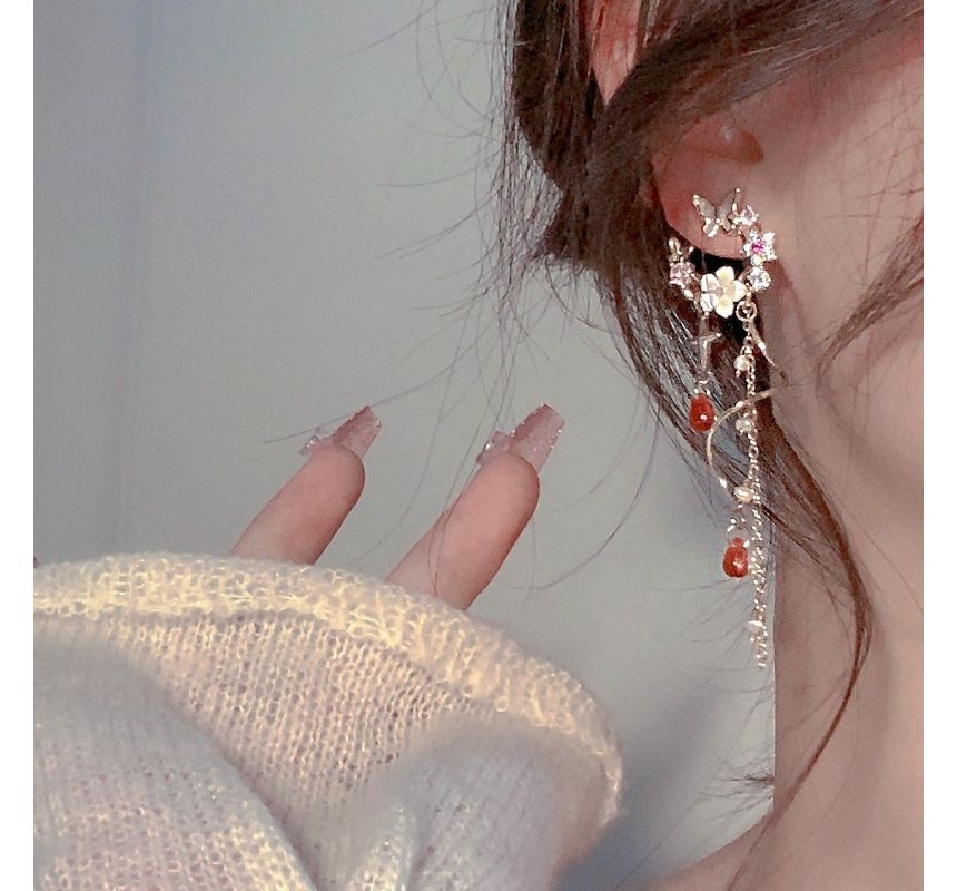 Butterfly Earring Swirl Fringed Alloy Floral