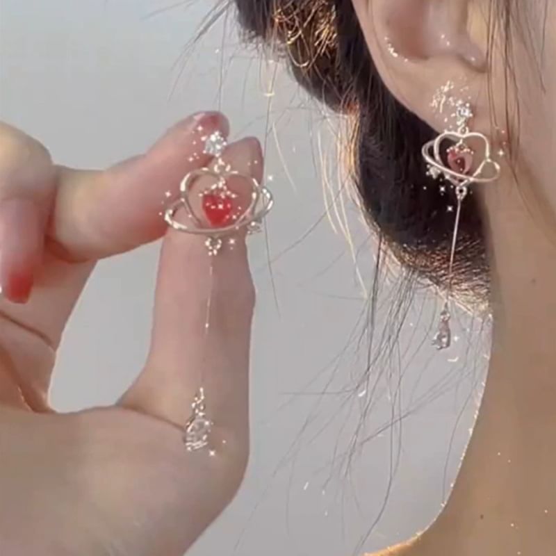 Alloy Heart Dangle Earring Rhinestone