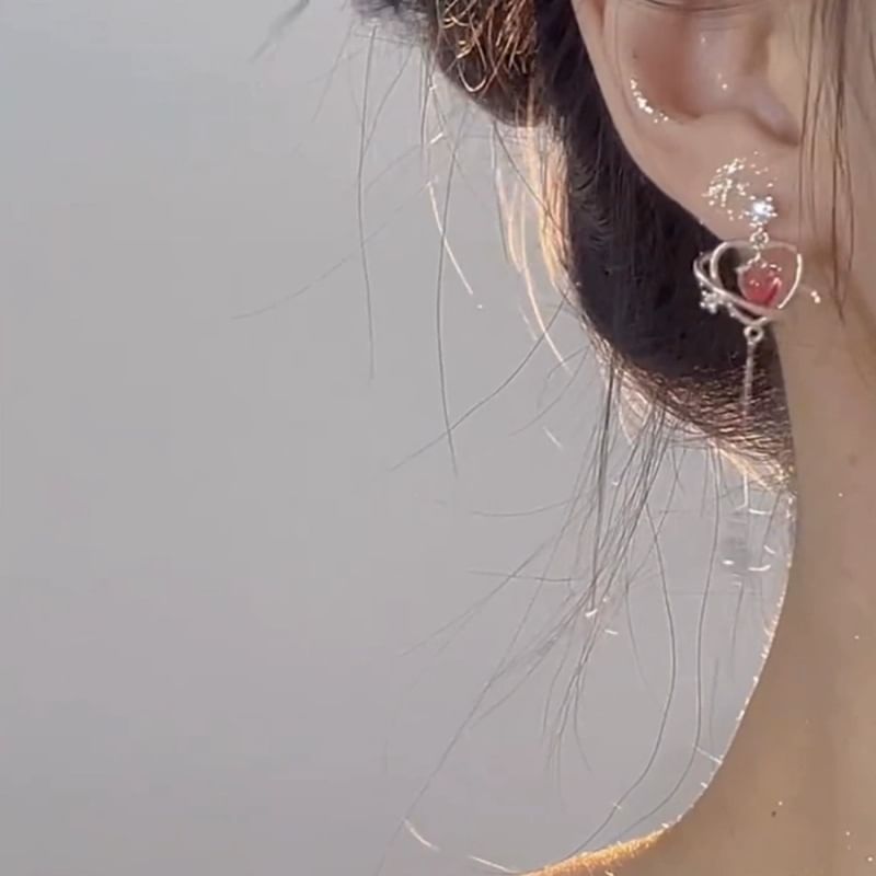 Alloy Heart Dangle Earring Rhinestone