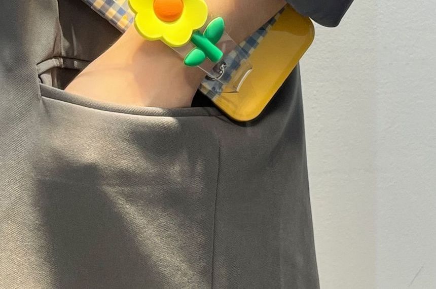 Case Plaid Flower Phone Wristband