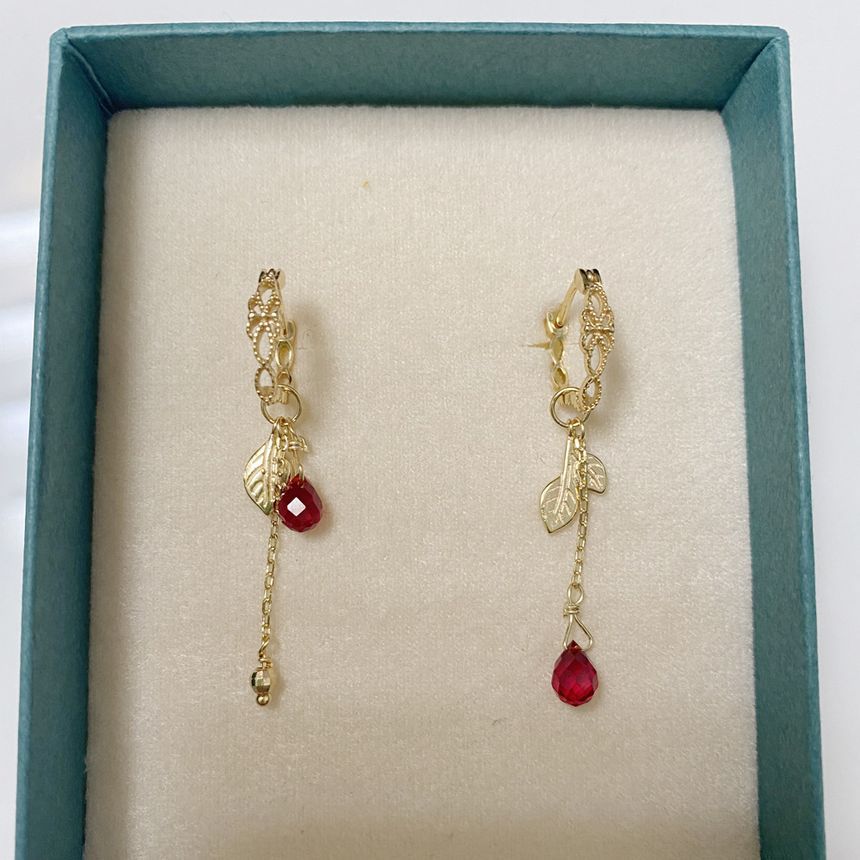 Leaf Agate designs) Earring Alloy Asymmetrical Drop (various