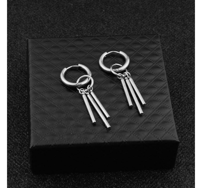 Bar Drop Hoop Earring / Ear Stud / Clip-On Earring