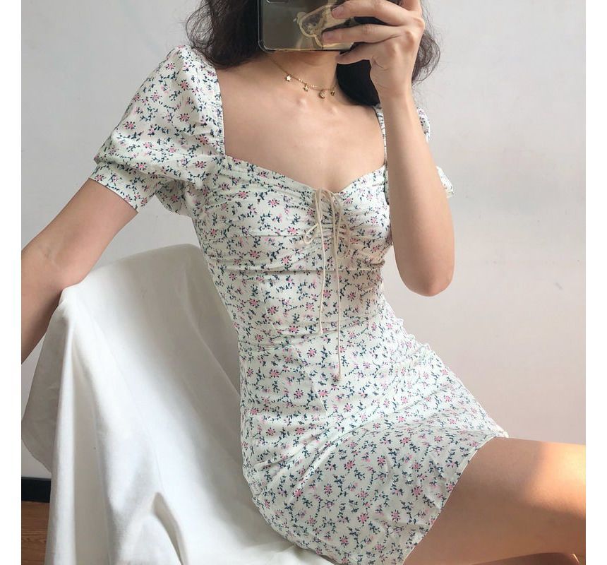 Dress Mini Floral Sheath Short-Sleeve