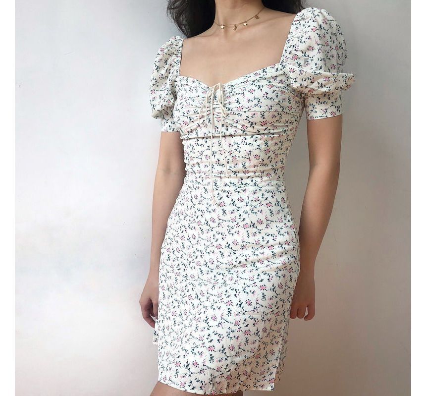 Dress Mini Floral Sheath Short-Sleeve