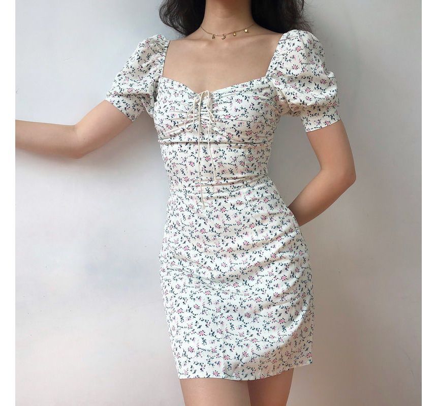 Dress Mini Floral Sheath Short-Sleeve