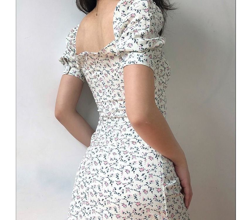 Dress Mini Floral Sheath Short-Sleeve