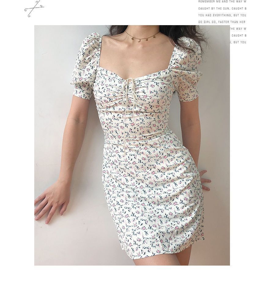 Dress Mini Floral Sheath Short-Sleeve