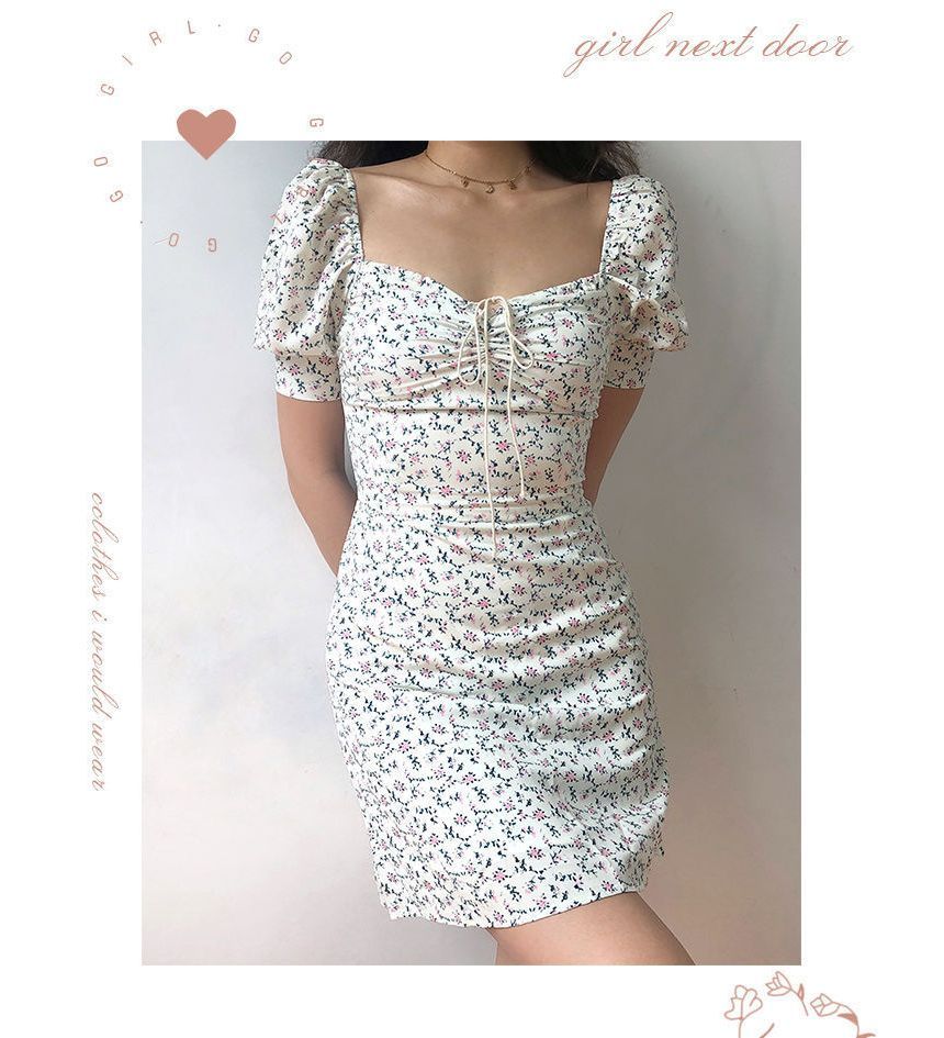 Dress Mini Floral Sheath Short-Sleeve