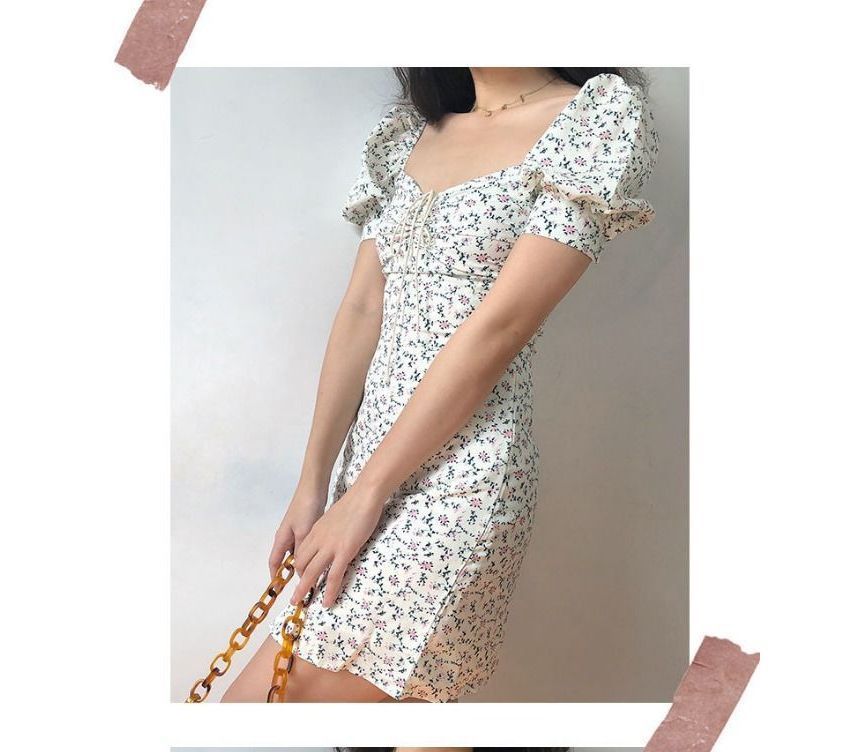 Dress Mini Floral Sheath Short-Sleeve