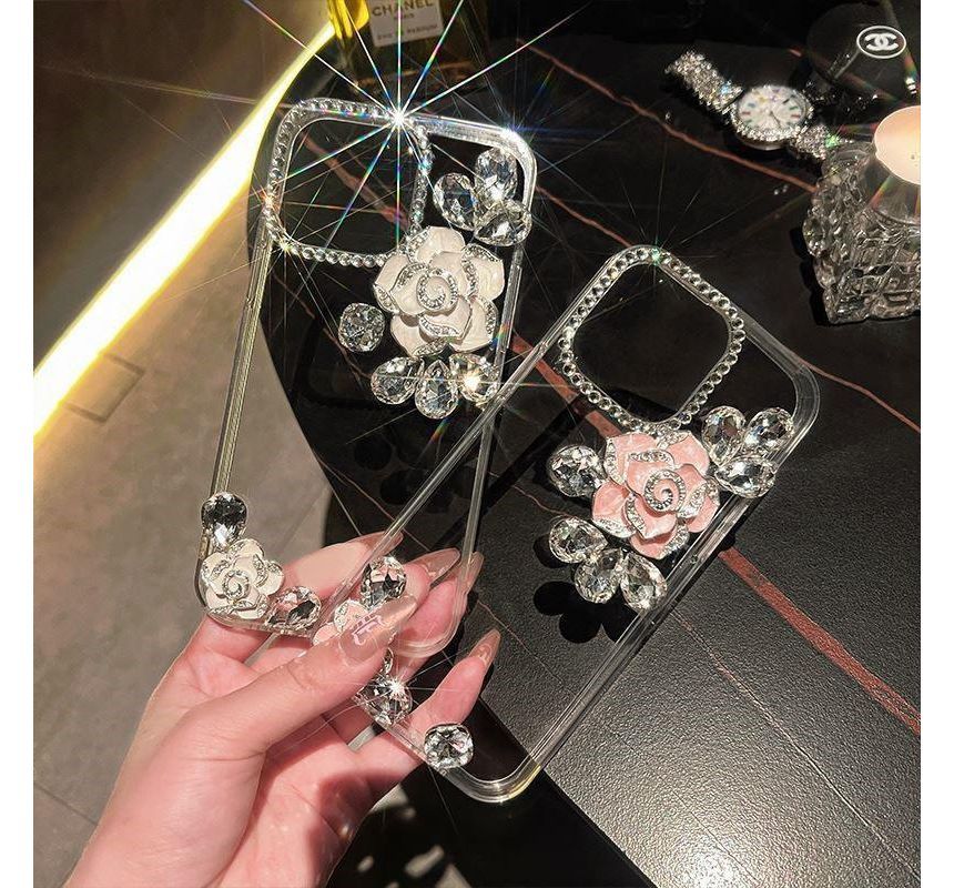 Case Transparent Rhinestone Floral Phone