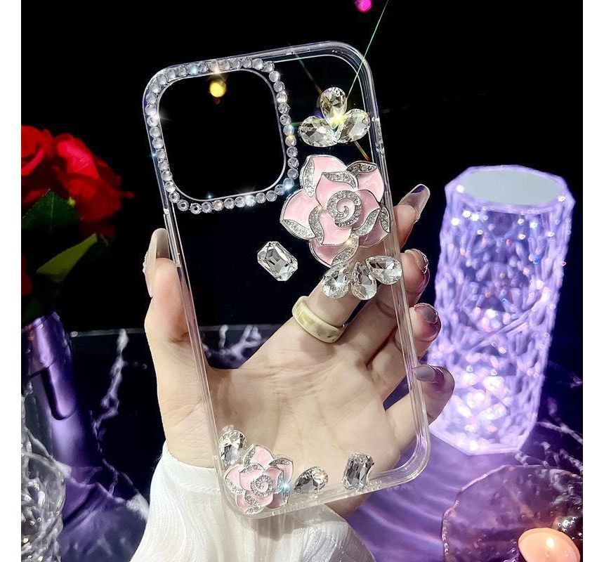 Case Transparent Rhinestone Floral Phone