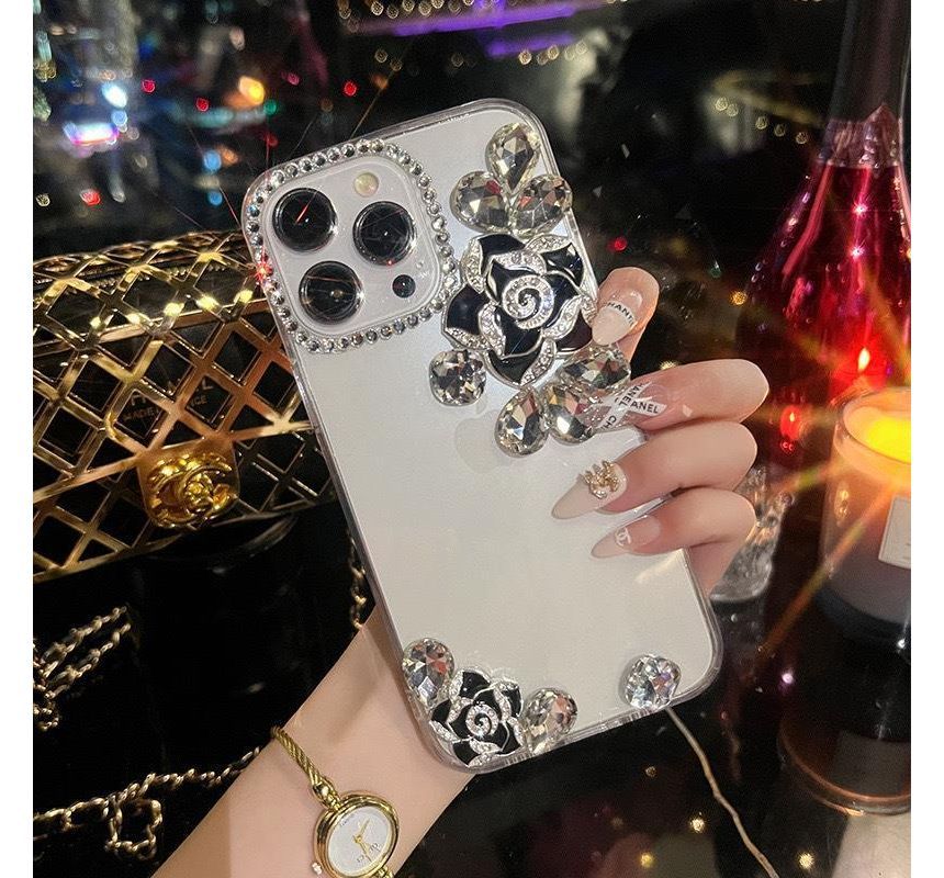 Case Transparent Rhinestone Floral Phone