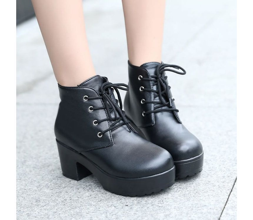 Ankle Lace-Up Chunky Platform Boots Heel