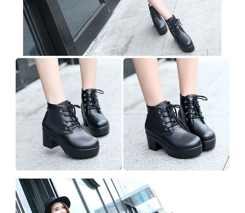 Ankle Lace-Up Chunky Platform Boots Heel