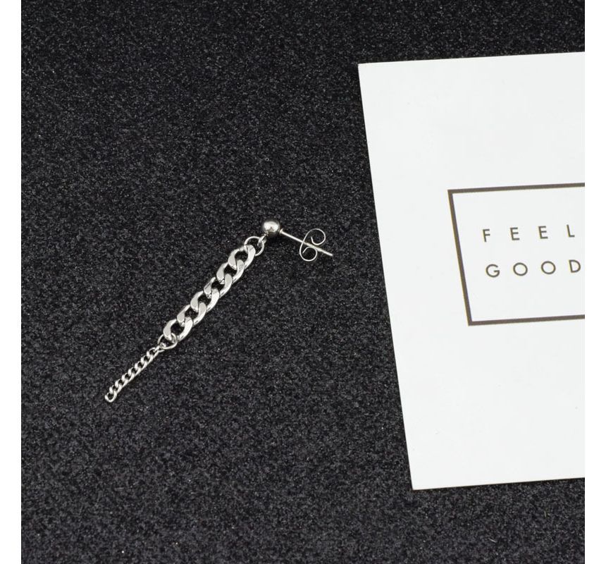 Stud Chain Asymmetrical Stainless Steel Dangle Earring