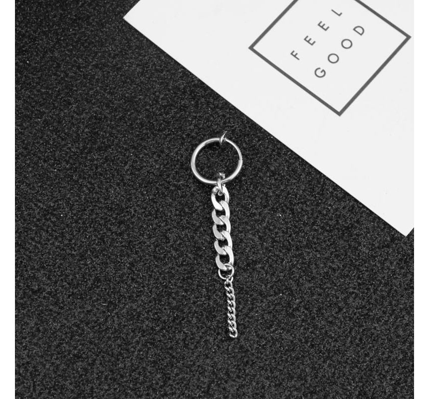 Stud Chain Asymmetrical Stainless Steel Dangle Earring